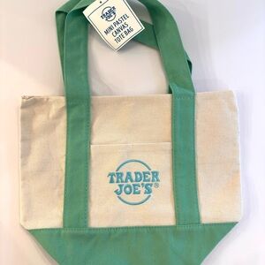 NWT Trader Joe's Mini Canvas Tote Bag - Mint green & natural canvas